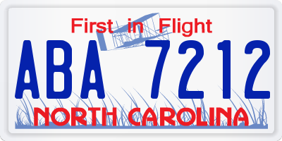 NC license plate ABA7212
