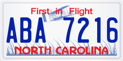NC license plate ABA7216
