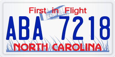 NC license plate ABA7218