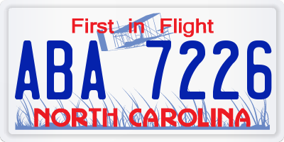 NC license plate ABA7226