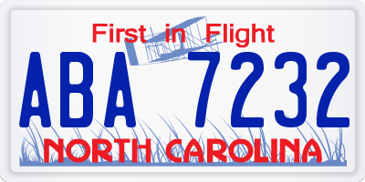 NC license plate ABA7232
