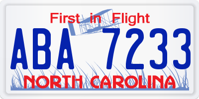 NC license plate ABA7233