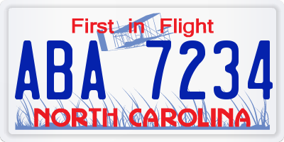 NC license plate ABA7234