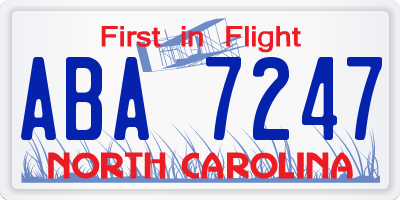 NC license plate ABA7247