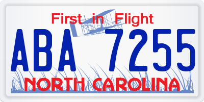 NC license plate ABA7255