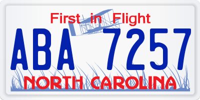 NC license plate ABA7257