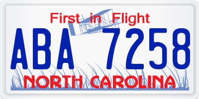 NC license plate ABA7258