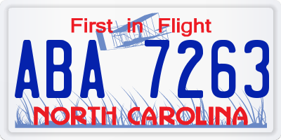 NC license plate ABA7263
