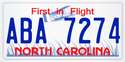 NC license plate ABA7274