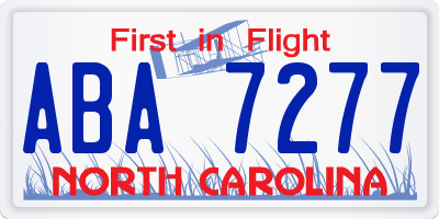 NC license plate ABA7277