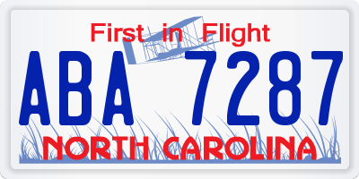 NC license plate ABA7287