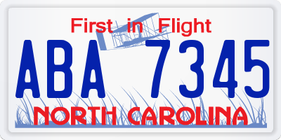NC license plate ABA7345