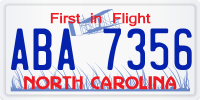 NC license plate ABA7356