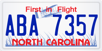 NC license plate ABA7357