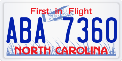 NC license plate ABA7360
