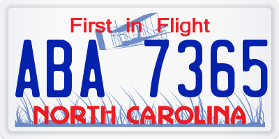 NC license plate ABA7365