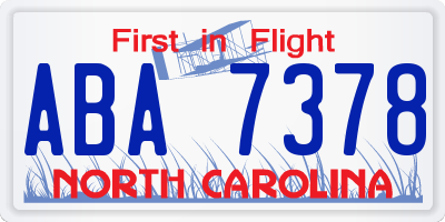 NC license plate ABA7378