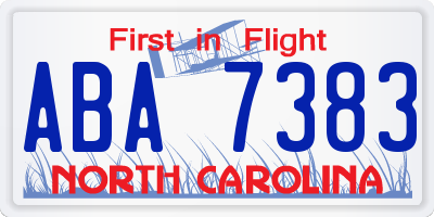 NC license plate ABA7383