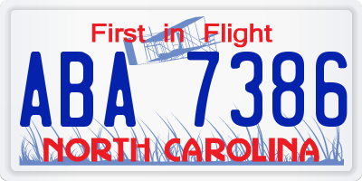 NC license plate ABA7386