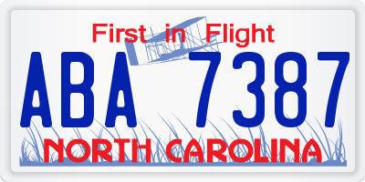 NC license plate ABA7387