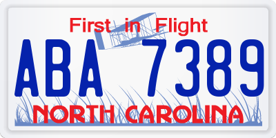 NC license plate ABA7389