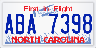 NC license plate ABA7398