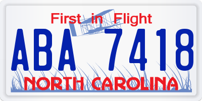 NC license plate ABA7418