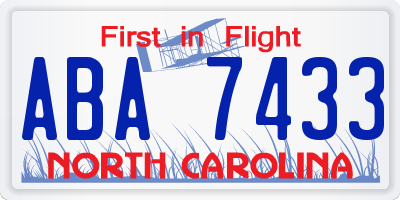 NC license plate ABA7433