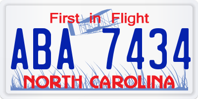 NC license plate ABA7434