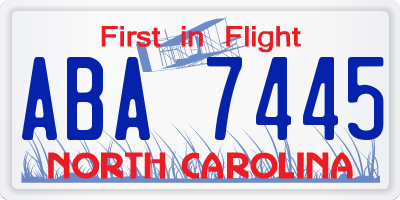 NC license plate ABA7445