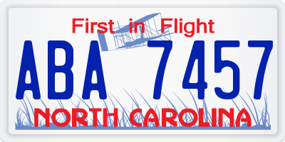 NC license plate ABA7457