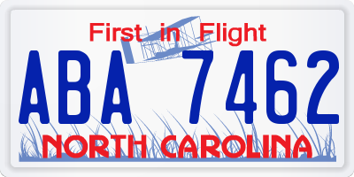 NC license plate ABA7462