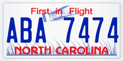 NC license plate ABA7474