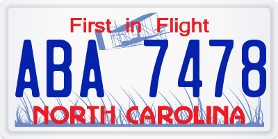 NC license plate ABA7478