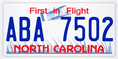 NC license plate ABA7502