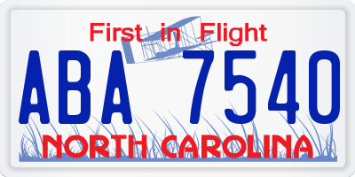 NC license plate ABA7540