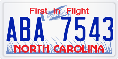 NC license plate ABA7543