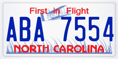 NC license plate ABA7554