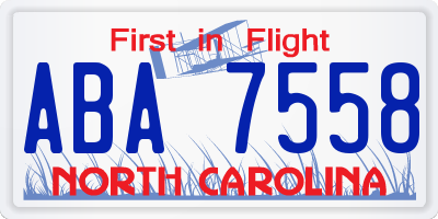 NC license plate ABA7558
