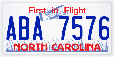 NC license plate ABA7576