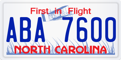NC license plate ABA7600