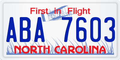 NC license plate ABA7603