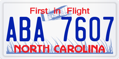 NC license plate ABA7607