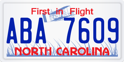 NC license plate ABA7609