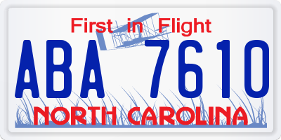 NC license plate ABA7610