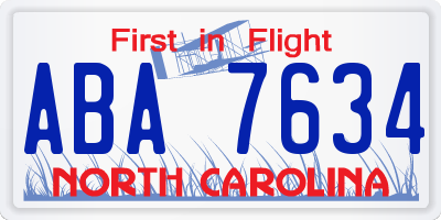 NC license plate ABA7634