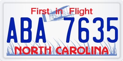 NC license plate ABA7635