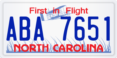 NC license plate ABA7651