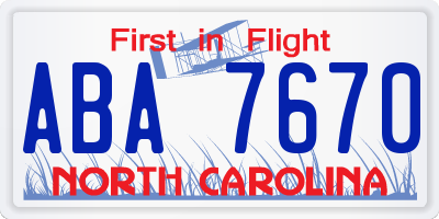 NC license plate ABA7670