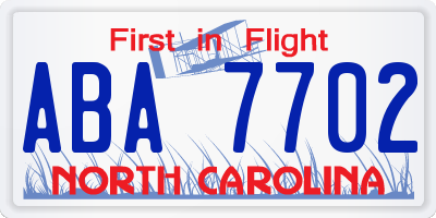 NC license plate ABA7702